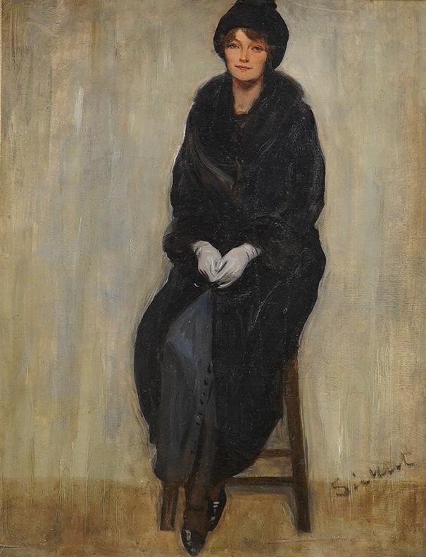 Manner of Walter Sickert (1860-1942), oil on panel, Study of a seated woman, signed, inscribed ‘Mrs Uffington, July 1914, W. Sickert’ verso, gilt framed, 34 x 26cm. Condition - good